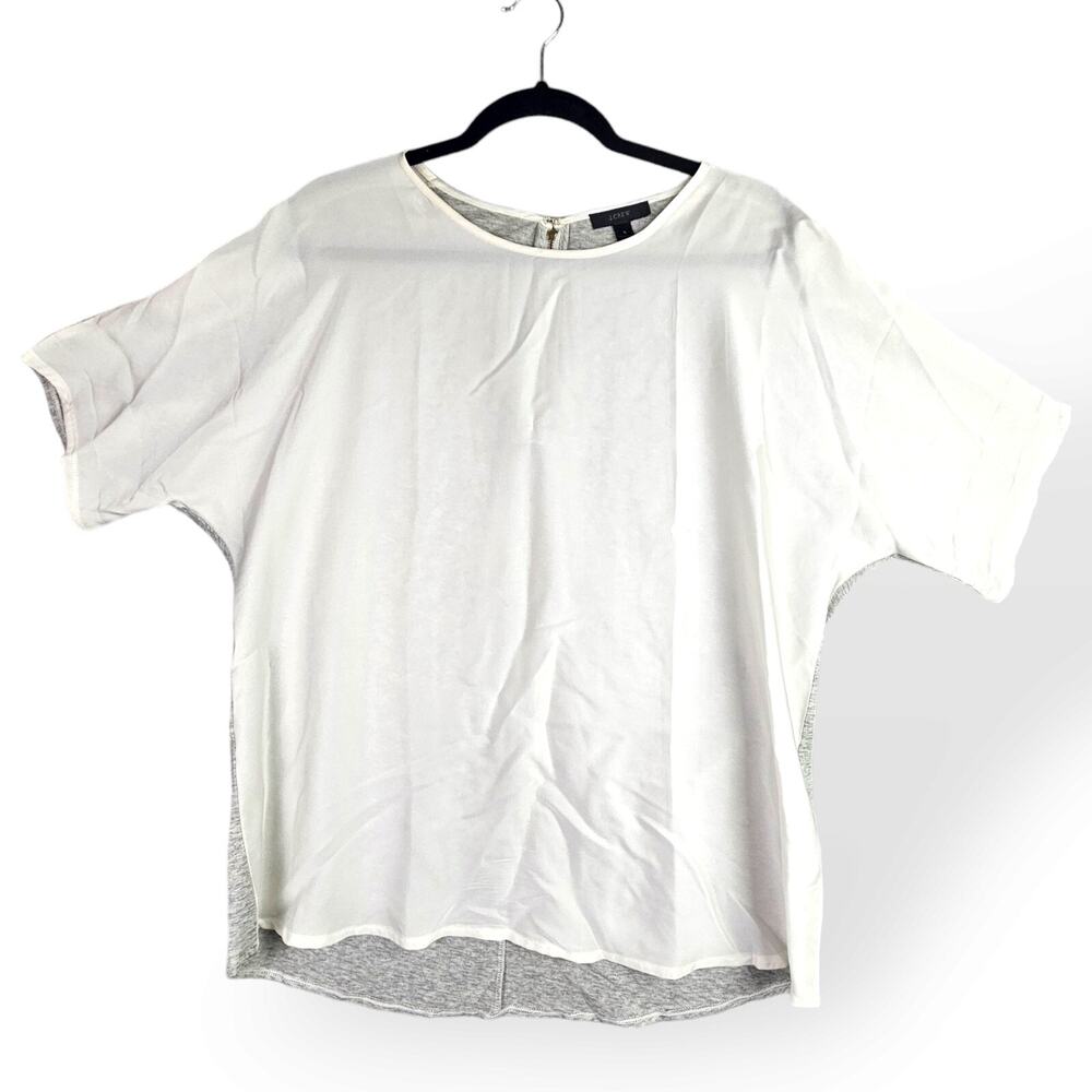 J. Crew Blouse Large Ivory Exposed Zipper Oversized Flowy Front T Shirt Top